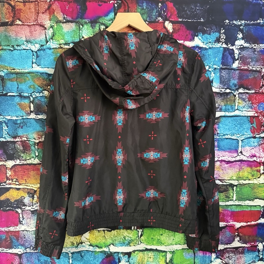 Empyre Windbreaker Aztec Hoodie Womens L Jacket Southwestern Zip Black Hoodie - Picture 10 of 14